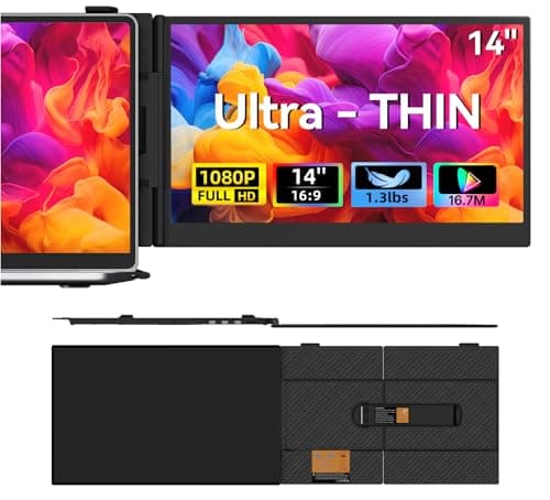 Laptop Screen Extender, 1.3lb Ultra Lightweight 14" 1080P FHD Portable Monitor for Laptop, Plug & Play Dual Travel Screen Monitor, Laptops Dual Monitors Attachment, Fits Windows/Mac/Android/Chrome