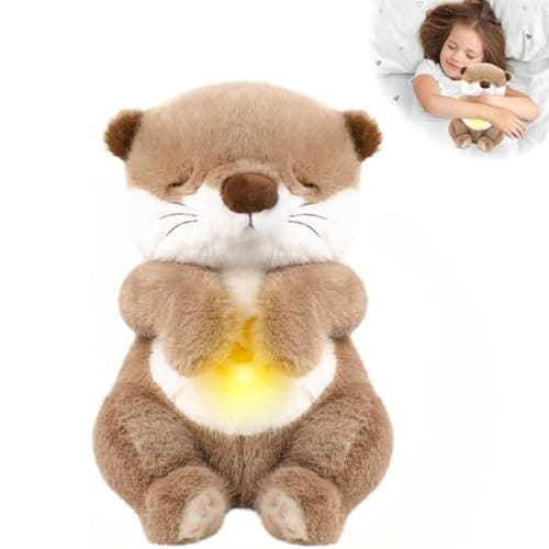 FATIRO Breathing Stuffed Animal Otter Plush, Soothe Snuggle Otter Plush with Soft Light & Music, Interactive Realistic Belly Motion Gentle Snoring Breathing for Anxiety Adults and Kids