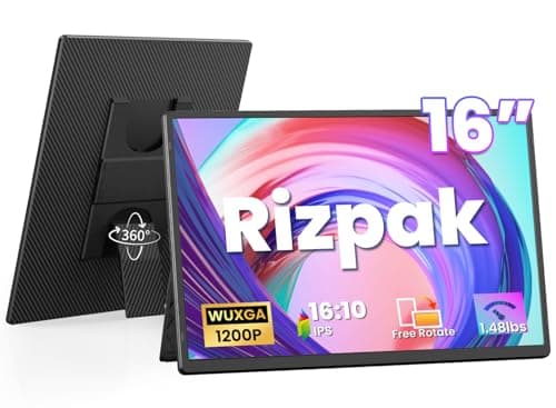 Rizpak 16" Laptop Screen Extender, 1920x1200 IPS Portable Monitor, Borderless Dual Screen Extender with 360° Rotatable Stand, Plug and Play Ultra Slim Travel Monitor for PC, Wins, Switch, PS5
