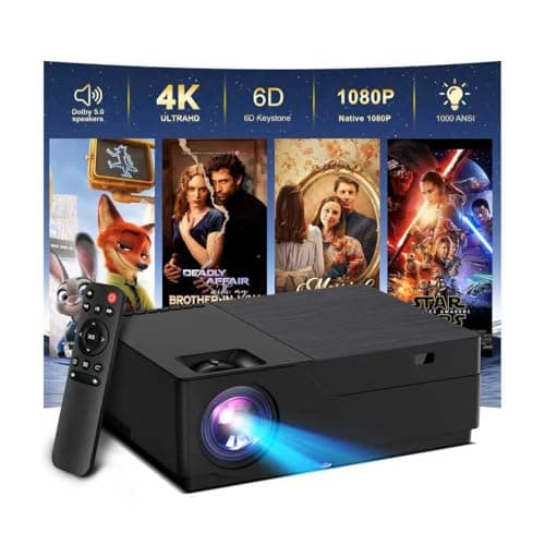 M18 projector with wifi and bluetooth,Movie Projector for Bedroom Celling Camping & Outdoor Use, Portable Projector with Speaker, 6D Keystone