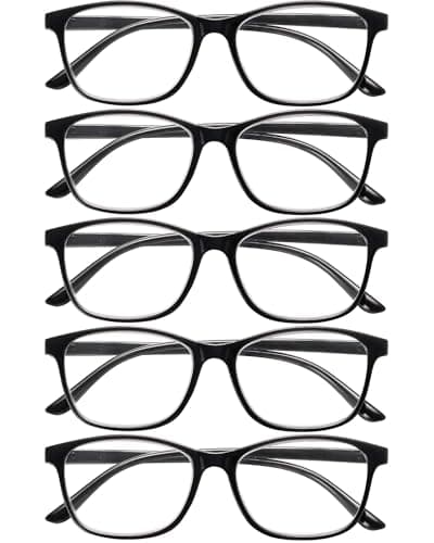 JOLISU 5 Pack Reading Glasses for Women, Lightweight Square Readers for Men & Women, Blue Light Protection, Classic Style, Spring Hinges(1.75)