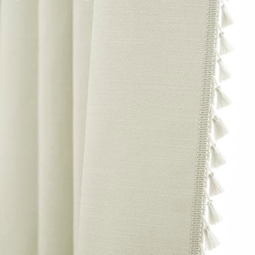 LIMON HOME Cream Linen Textured Curtains for Bedroom Solid 100% Blackout Thermal Insulated Natural Beige Grommet Room Darkening Curtains & Drapes Luxury Decor for Living Room 52 x 63 Inch Long