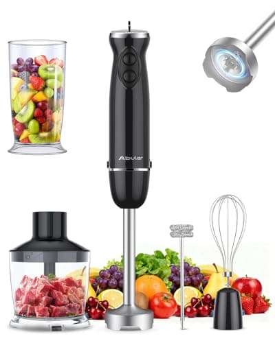 Immersion Blender Handheld Hand Blender, 1000W 5 in 1 Hand Mixer Stick, BPA-Free 12 Speed Handheld Blender 304 Stainless, Mixing Beaker, Chopper, Whisk, Milk Frother, Soup, Smoothies, Baby Food, Sauce