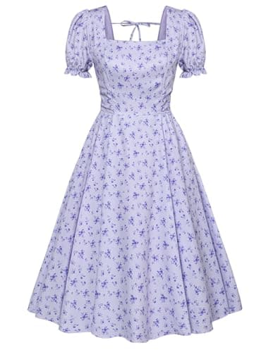 Belle Poque Purple Floral Vintage Elegant Milkmaid Wedding Guest Dress 2026 Summer Square Neck Puff Sleeve Sun Dress XXL