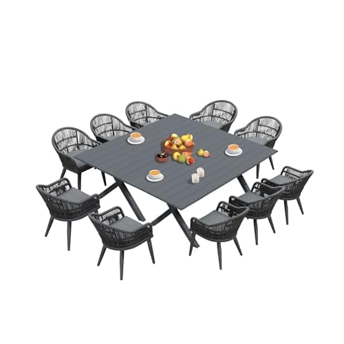 PURPLE LEAF 12 Pieces Outdoor Dining Set with Modern Rattan Chairs, Grey
