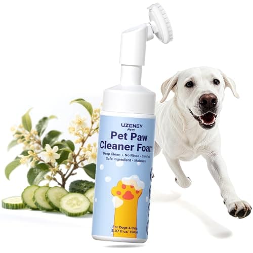 UZENEY Pet Paw Cleaner, No-rinse Dog Paw Washer, Waterless Foam Foot Cleanser for Larger Dogs&Small Dogs&Cats, Built-in Scrubber Brush for Dirty and Muddy Paw, Safe Ingredient, pH-balanced, 5.07 fl.oz