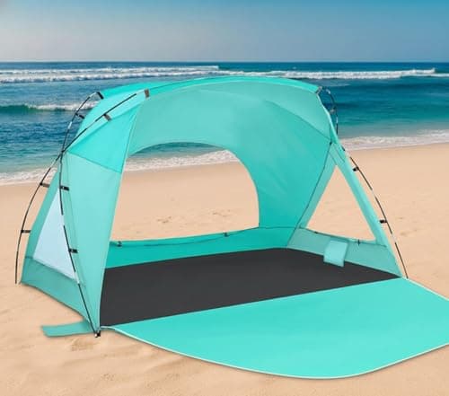 Beach Tent, Portable Sun Shelter for 2/3/4/6-8 Person with UPF 50+ UV Protection, Easy Setup Waterproof Beach Shade Canopy Cabana for Family Outdoor and Picnics, Fishing with Carrying Bag