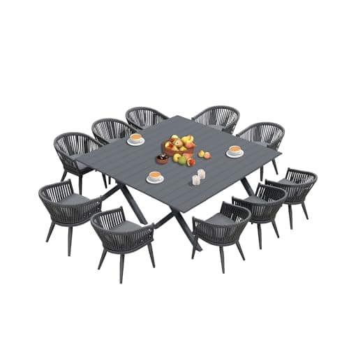 PURPLE LEAF 12 Pieces Patio Dining Set with Modern Rattan Chairs, Grey