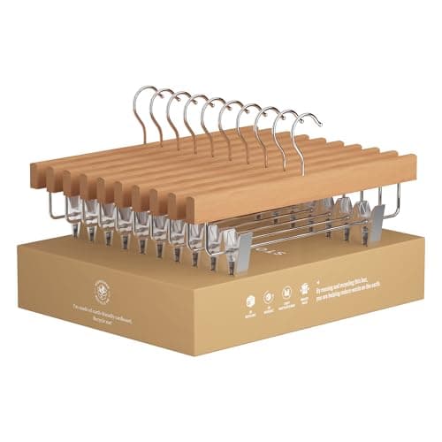 StorageWorks Pants Hangers with Clips, Wooden Clothes Hanger for Skirts, Jeans, Shorts, 10 Pack
