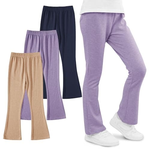 Felpur Girls Flare Leggings Kids High Waist Bell Bottom Pants Casual Leggings for Teen Girls Dark Blue/Purple/Khahi 8-9Year