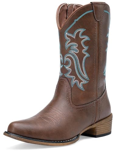 Jeossy Women's Whisky Cowboy Boots, Western Cowgirl Mid-Calf Pull on Round Toe Embroidered Country 9806 Boots with Zipper Size 8.5 (DJY9806 whisky 08.5)