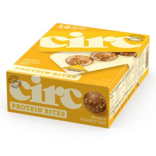 CirC Energy Bites - 12 Pack Honey Peanut Oat Gluten Free Protein Balls - 10g Protein, Whole Grains, Nuts & Fruit - Portable Healthy Snacks for Adults & Kids, 5 Piece Resealable Packs