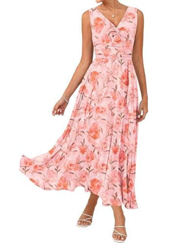 GRACE KARIN Women's Summer Sleeveless Maxi Dress V Neck Floral Wedding Guest Dress Beach Vacation Clothes Orange Floral 2XL