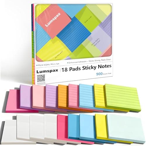 Lumspax 3x3 Inches Sticky Notes Variety Pack, 18 Pads Self Stick Notes, 50 Sheets/Pad, Included 8 Blank Pads, 6 Lined Pads and 4 Transparent Sticky Notes, 900 Total Sheets