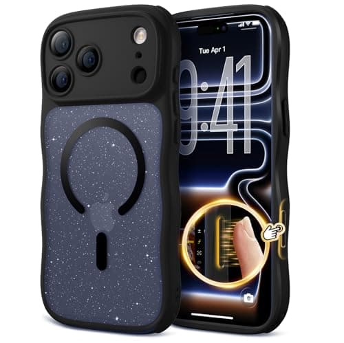 XWZ for iPhone 17 Pro Case for Women Girls,【Compatible with MagSafe】,【Camera Control】,【Full Camera Protection】, Cute Wave Magnetic Phone Case for iPhone 17 Pro,Black Shimme