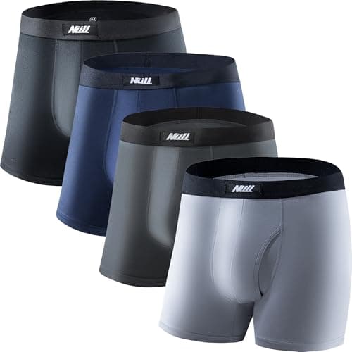 Nullktie Men‘s Ultra Soft Trunks with Fly, Modal Microfiber Underwear, Moisture Wicking Underpants Short Leg, 4 Pack