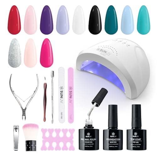 SUNUV Gel Nail Polish Kit with UV Light, 23 Pcs Gel Nail Kit Four Season, 12 Colors Polish Set with Base Glossy Top Coat, Manicure Tools Home Salon Gift for Women Teens Girls, Starter Kit