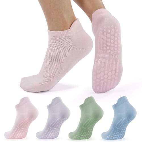 BUDERMMY Pilates Socks for Women - Non Slip Grip Socks for Yoga 4 Pairs for Ballet,Plasticity,Dance,Home,Training (US, Numeric, 6, 9, Regular, Regular, Mixed 4 Pairs)