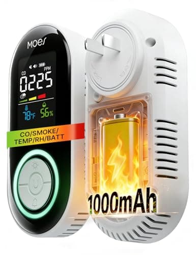 MOES 4-in-1 Smoke and Carbon Monoxide Detector, Plug-in Combination CO Smoke Alarm with Temp & Humidity, Battery Backup, Dual Sound Light Alert, Color LCD Display for Home, RV, Gadgets