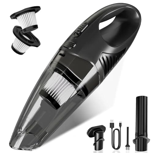 Jeagfen Handheld Vacuum Cordless, Rechargeable Car Vacuum Cleaner with Multiple Attachments, Portable Hand Held Vacuum Suction Power, Mini Vacuum for Car, Home, Pet Hair, Office, Desk, Keyboards Black