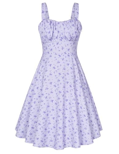 Belle Poque Purple Floral Dress for Women 2026 Summer Sleeveless Flowy Midi Sundress Vintage Cocktail Party Dress Medium