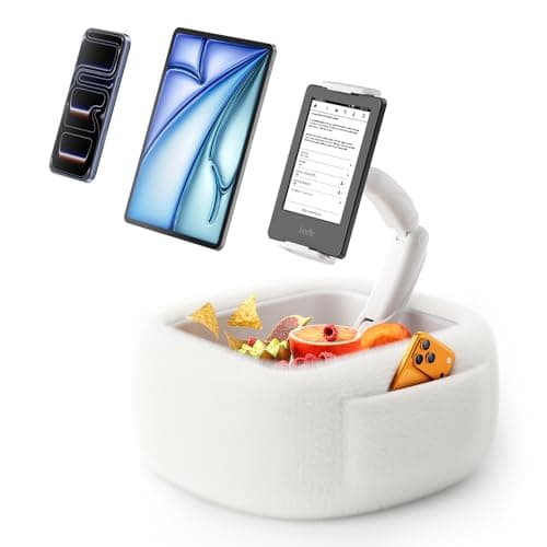 LULULOOK Ultra Fluffy Kindle Pillow Stand for Reading, Lap Tablet Pillow Stand with Snack Bowl & Flodable Arm Compatible with iPad, Phone and 4.7-14.6” Tablet for Book Reading in Bed