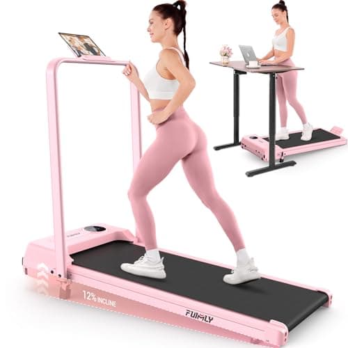 FUNMILY Foldable Walking Pad with Handle Bar, 4 in 1 Under Desk Treadmill with Incline, 2025 Upgraded Smart Folding Treadmill for Home/Office, Ultra-Quiet
