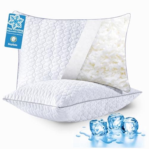 Cooling Pillows Standard Size Set of 2, Shredded Memory Foam Pillows, Adjustable Firm Bed Pillows Cool Cold Pillow for Hot Side Back Stomach Sleepers with Removable Washable Cover, 20" x 26", White