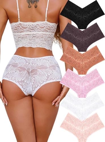 Sth Big Sexy Underwear for Women Petal-soft Lace V-waisted Boy Shorts Cute Cheeky Ladies Panties Fashion Lightweight Lingerie 6 pack