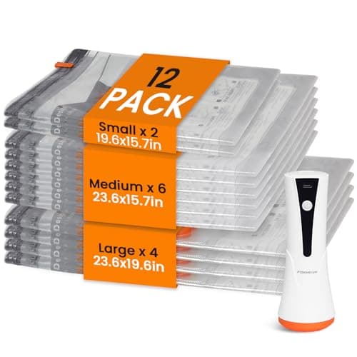 Vacuum Seal Bags for Clothing Travel with Rechargeable Cordless Pump, 12 Pack Compression Space Saver Bags for Packing, Luggage and Seasonal Storage