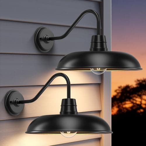 FILIYANO Gooseneck Outdoor Light, Large Farmhouse Light Fixtures, 14 Inch Industrial Rustic Stain Black Waterproof Wall Mount Lamp, for Garage Entryways Barn, 2-Pack
