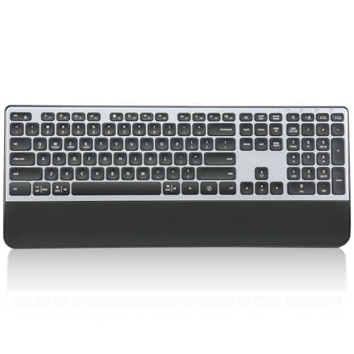 CITLLA Wireless Keyboard, Rechargeable Full Size Multi-Device Bluetooth Keyboard with Wrist Rest, 3-Level Backlit, for Computer, Laptop, Tablet, Smartphone, Office,(US Layout)