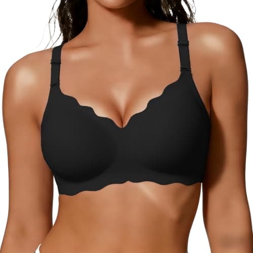 COCOMARTS Jelly Bras for Women No Underwire Scalloped Push Up Wireless Bralettes Seamless Soft Comfort Everyday Tshirt Bra Black XX-Large
