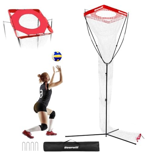 Bearwill Volleyball Setter Trainer Net, Volleyball Training Equipment Adjustable Angle Height 8-13 FT Setter Net, Indoor Outdoor Volleyball Practice Net System for Serving, Spiking and Setting