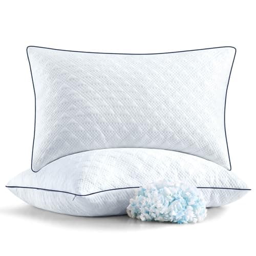 Slybear Cooling Bed Pillows King Size Set of 2 for Sleeping, Adjustable Shredded Memory Foam Pillows for Side Back Stomach Sleepers -Luxury Gel Pillows Hotel with Washable Removable Cover