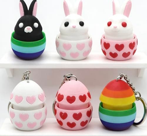 JimSeiSei 6PCS 3D Printed Easter Eggs Set Fidget Clicker, Prefilled Surprise Eggs for Easter Basket Stuffers, Reusable Collectible Toys for Easter Egg Hunt & Party Favors (Pressable)