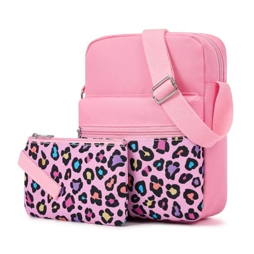 WOOMADA 2pcs Canvas Bag Crossbody Purses Cross Body Bag Messenger Bag CrossBody Purse Set(Pink Leopard)