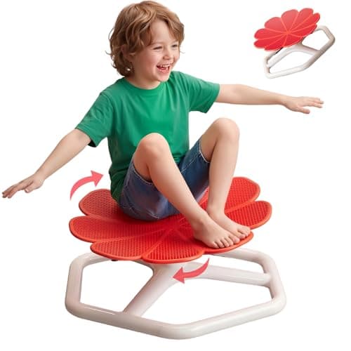 KYZDZQ Spinning Chair for Autistic Kids,Sensory Swivel Chair, 220LBS Weight Capacity, Sensory Toy for ADHD & Autism 3-6 Years Children,Training Body Coordination, Metal Base Non-Slip Design (Red)