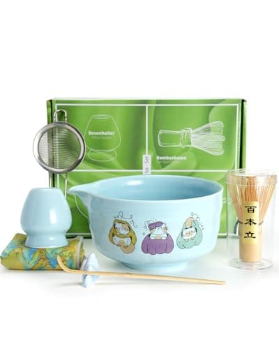 Matcha Whisk Set, 18OZ 7 Pcs Japanese Matcha Kit Includes Matcha Bowl with Spout, Bamboo Whisk, Chasen Holder, Stainless Sifter, Scoop and Rest, Tea Towel, Matcha Tea Set Home Kitchen Christmas