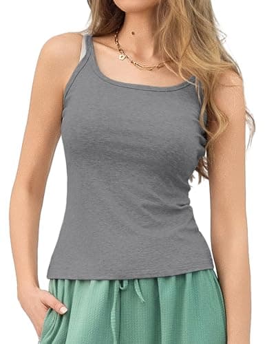 Totatuit Womens Slim-fit Camisole Casual Square Neck Spaghetti Strap Tank Top for Yoga Stretchy Y2K Going Out Summer Basic Sleeveless Top Beachwear Layering Cami Undershirts Dark Grey X-Large