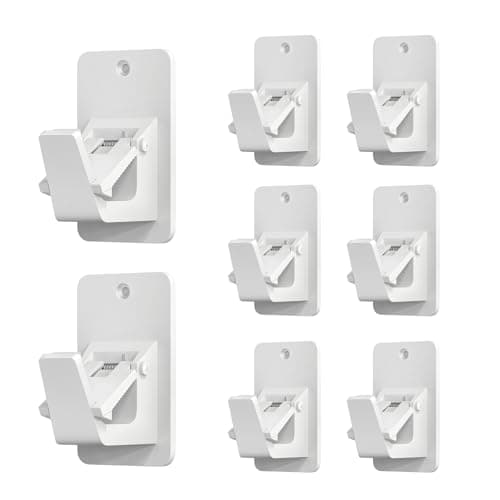 Adhesive No Drill Curtain Rod Brackets - Heavy Duty 30LB Holders for Bathroom Bedroom Kitchen, Universal Damage-Free Window Rod Hooks with Nail-Free Installation (8PC White)