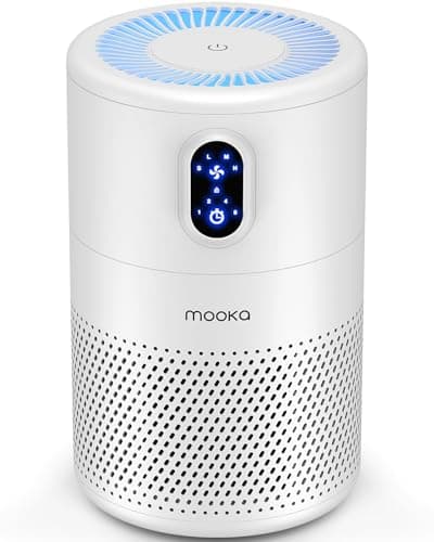 MOOKA Air Purifiers for Home Large Room up to 1076ft², H13 True HEPA Air Filter Cleaner, Odor Eliminator, Remove Smoke Dust Pollen Pet Dander, Night Light, B-D02L White