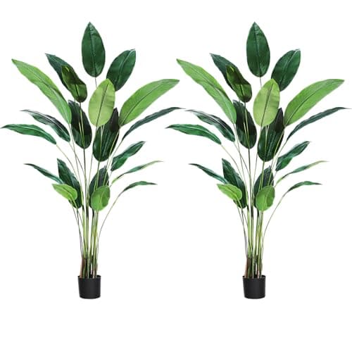 Artificial Bird of Paradise Tree 7 ft(84 in) Fake Palm Tree for Indoor Outdoor Modern Decor Faux Plants for Home Office Perfect Housewarming Gift with 20 Trunks Faux Leaves 2 Pack