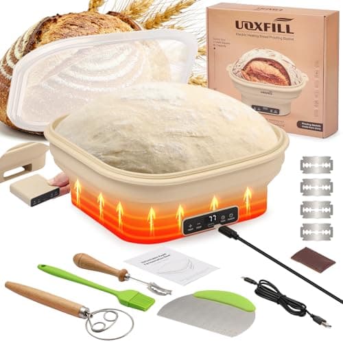 Upgrade Heating Sourdough Bread Proofing Basket Set, Electric Thermostatic Silicone banneton bread proofing basket,Sourdough bread baking supplies,11 Inch Square Foldable Sourdough Proofing Bowl
