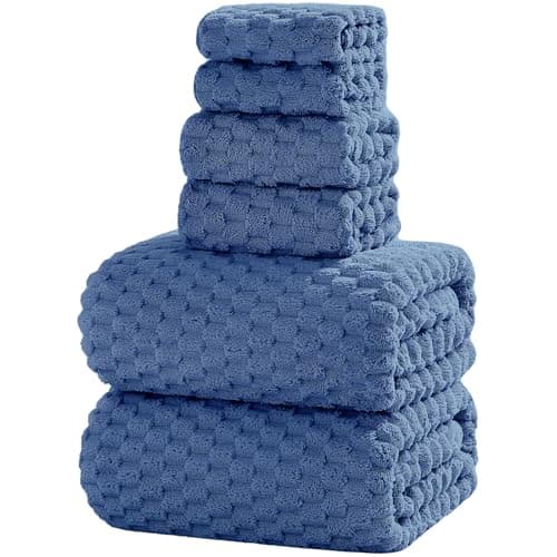 NALIVO Oversized Bath Towels 40x80 Inches Extra Large Bath Sheets for Adults Super Soft Quick Dry Highly Absobent Microfiber Shower Towels for Bathroom(Blue, 6Piece