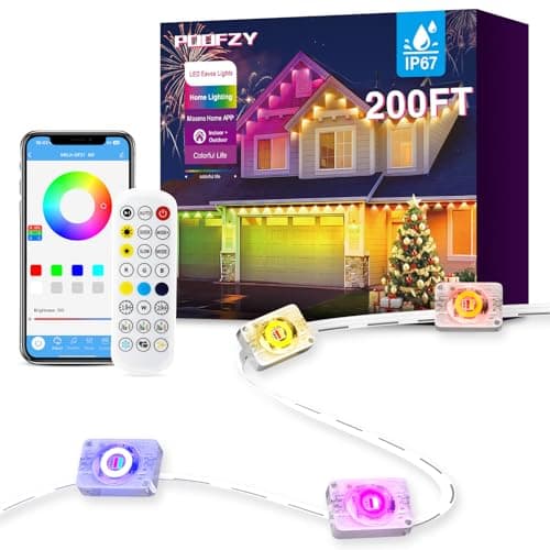 POOFZY Permanent Outdoor Lights for House,200ft RGB+IC Smart Outdoor Decor, 50 Scene Modes,App/Remote Control,for Christmas,Super Bowl,V-Day,Thanksgiving,Daily & Holiday Party Decor
