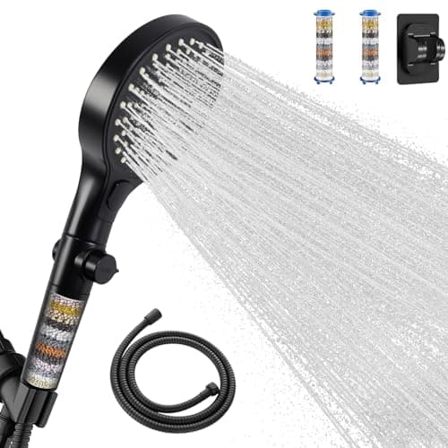 Dycoony Filtered shower head with Handheld,130mm Large Panel-One click water stop mode,with Stainless Steel hose,Brackets and Filter,Remove Chlorine,Reduce Dry and Itchy Skin