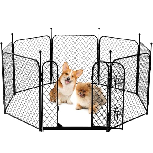 ZOMISIA Paw Safe Playpen for Indoor Small Dogs, 24 Inch 8 Panels Anti-Pinch Diamond Mesh Dog Fence, Metal Stable Dog Play Pen with Door, Portable Pet Playpen for Outdoor RV Camping Yard Garden