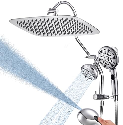 G-Promise 12 Inch Metal Rain Shower Head with Handheld Spray Combo, Massage Fixed and 7+2 Function Handheld Showerhead, Extended Diverter with 12 Inch Extension Arm, Extra Long stainless steels Hose
