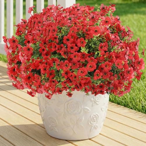 Artificial Flowers for Outdoor,Silk Flowers No Fade Fake Plastic Flowers UV Resistant Faux Plants for Outdoors Outside Front Porch Hanging Planter Window Box Garden Home Decoration,13 Pack(Red)